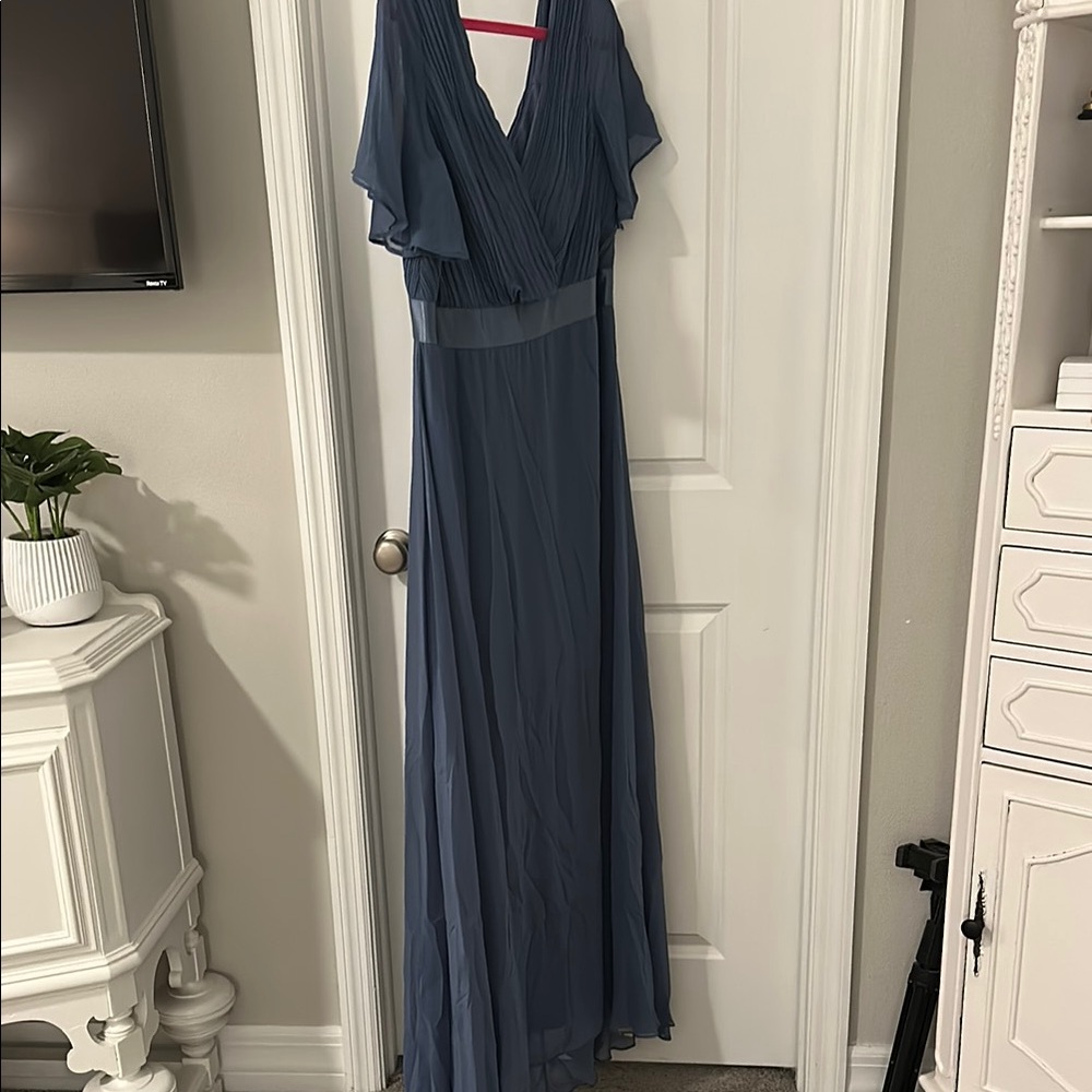 Ever Pretty Blue V-Neck Flutter Sleeve Gown